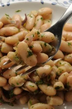 Close up on bean salad on fork Foto stock