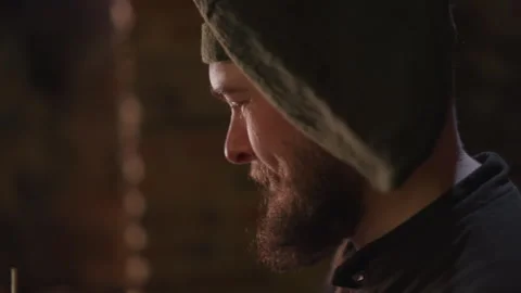 Close up of Bearded Medieval Warrior in Tavern Conversation with Customer with Stock-Footage 347083702