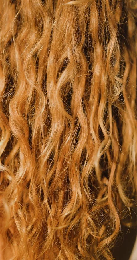 Close-up of a beautiful blonde and light brown curly hair texture, showcasing Stock Footage 346663246