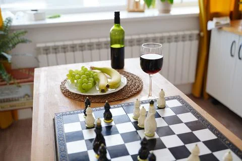 Close up of beautiful chess on table in kitchen. Selective focus of porcelain Stock Photos
