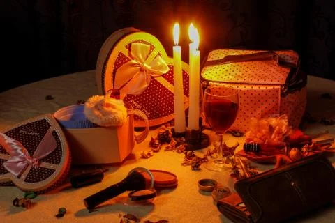 Close up, beautiful composition with candles Foto stock