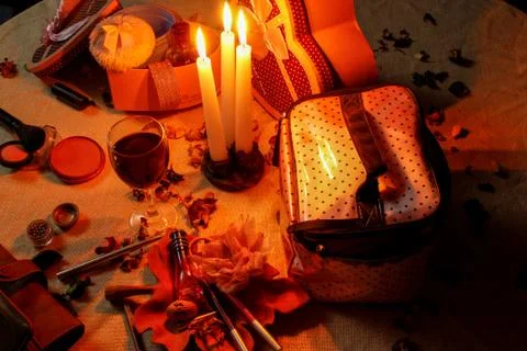 Close up, beautiful composition with candles Stock Photos