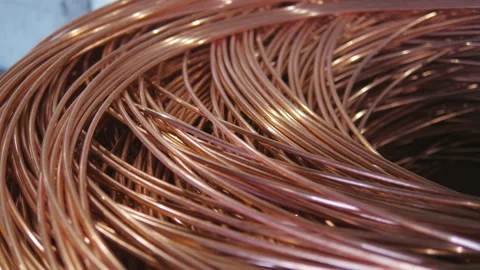 Close-up beautiful copper wire cable plant. The drawing process of copper wire. Video stock 123900602