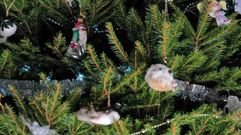 Close up of Beautiful Decorated Christmas tree Stock Footage 167617521