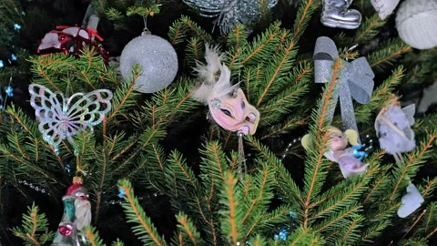 Close up of Beautiful Decorated Christmas tree Stock Footage 167617627