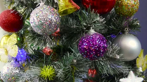 Close-up of beautiful decorations on the christmas tree Stock Footage 194711254