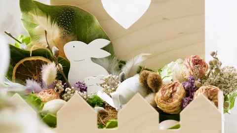 Close-up of beautiful Easter basket. 4K Stock Footage 122999099