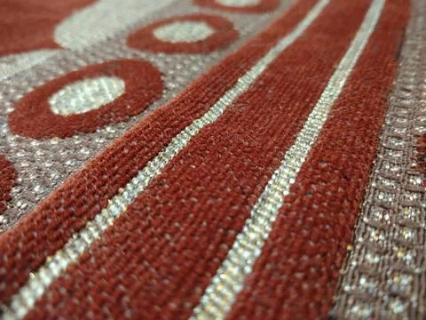 Close up of a beautiful fabric texture pattern with red lines Stock Photos