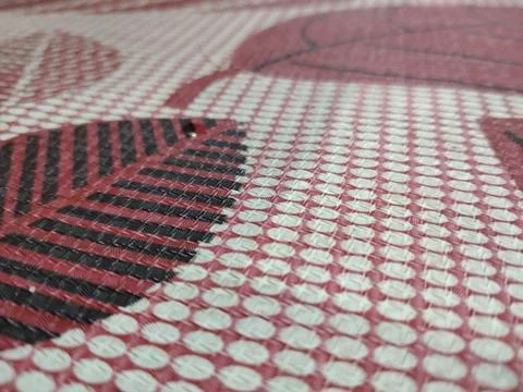 Close up of a beautiful fabric texture pattern with leaves and circles Stock Photos