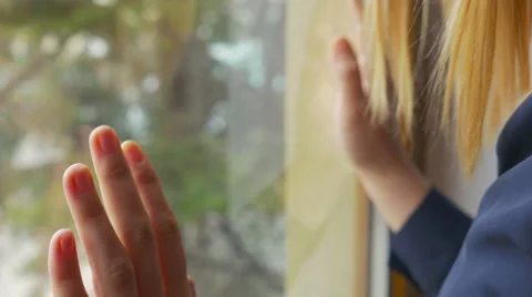 Close-up of beautiful female hands on the window Stock Footage 62068091