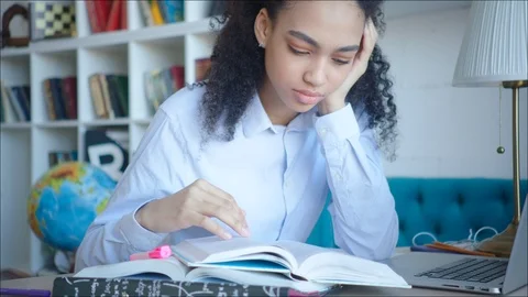 Close up beautiful female student preparing hard for exam to university Stock Footage 104414835