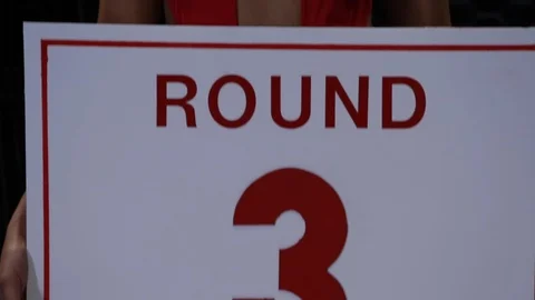 Close up of Beautiful Happy blond ring girl dressed in red swimsuit and black Video stock 110770319