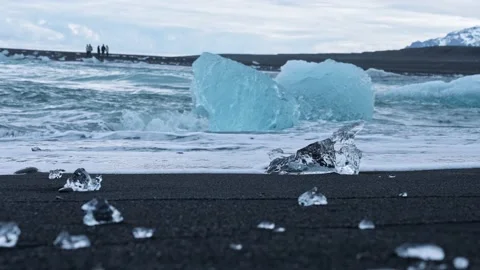 Close-up of beautiful iceberg on black sand at Diamond beach in Iceland. Stock Footage 201466864