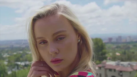 Close up beautiful model in LA. Slow motion 4K Stock Footage 154000542