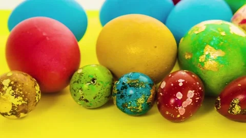 Close-up of beautiful multi-colored Easter eggs. Stock Footage 86807184