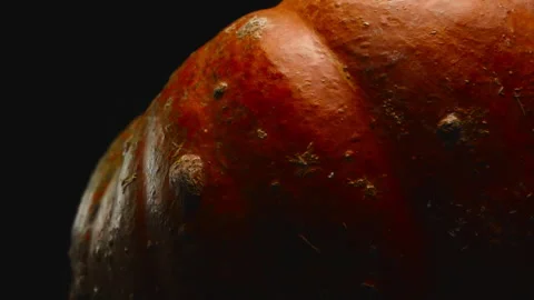 Close-up, beautiful red pumpkin on a black background in a turning motion Stock Footage 173223992