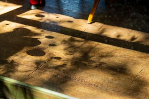 A close-up of the beautiful shadows and light of the trees filtering throug.. Stock-Fotos