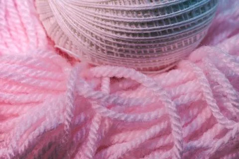 Close up beautiful tangle of thread in red and blue light background texture. Stock Photos