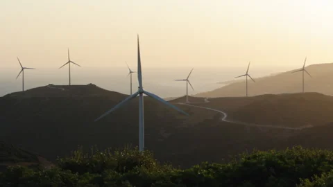 Close Up Of Beautiful Windmill Turbines, Wind Reneval Energy Turbines. Stock Footage 149193893