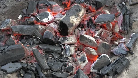 Close-up of beautifully glowing burning charcoals Stock Footage