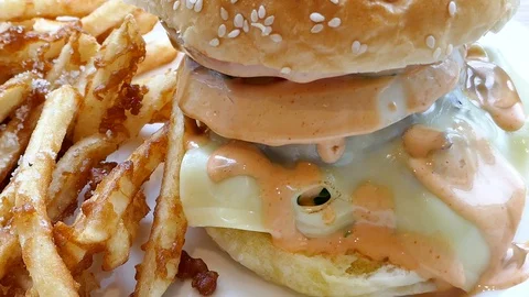 Close up beef burger Stock Footage 100137859