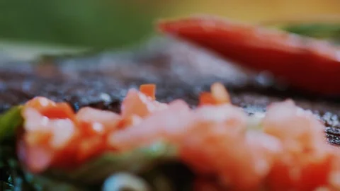 Close up beef steak cooked medium well cut sliced knife on a cutting board roast Stock Footage 100304505