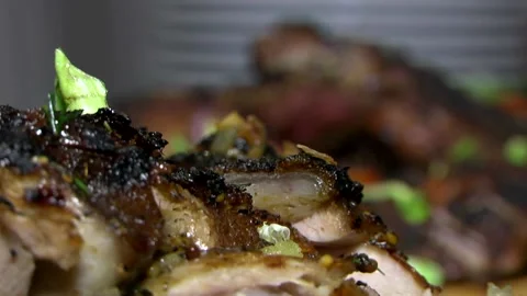 Close up of beef steak. Smooth video blur Stock Footage 133251720