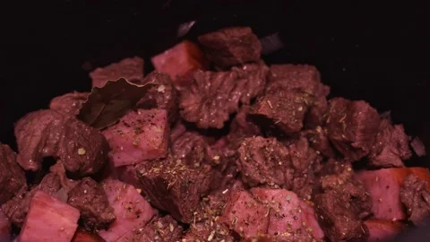 Close up beef stew on stove Stock Footage 134950502