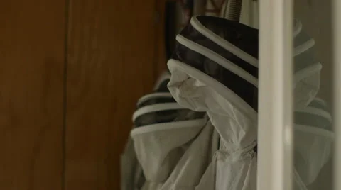 Close-up beekeeper's protective workwear Stock Footage 50168113