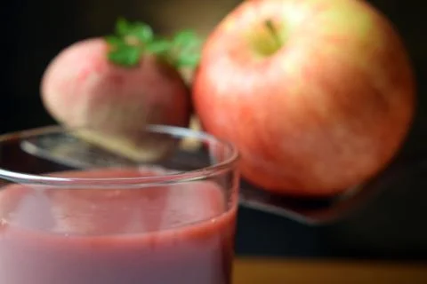 Close up of beetroot and apple juice Stock Photos
