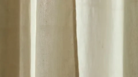 Close-up of beige linen window curtain in a café Stock Footage 201542648