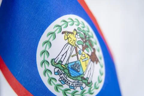 Close Up Belize Flag Fabric Texture Detail Stock Photos