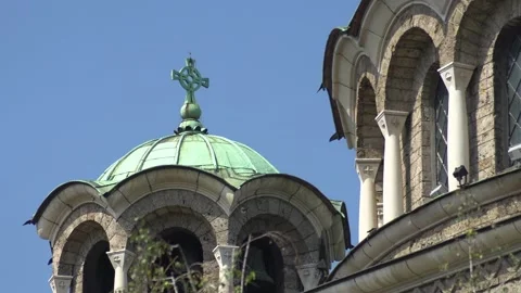 Close-up of bell tower of St Nedelya Church in Sofia showing architectural Stock Footage 334155010