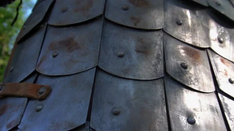 Close-up of a belt worn over chain mail. Stock Footage 138417993