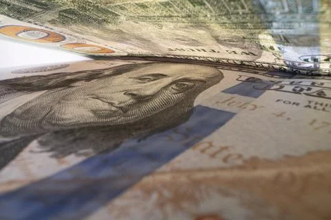 Close-up of Benjamin Franklin on a 100 dollar banknote. Stock Photos