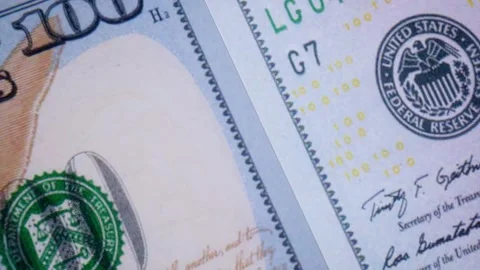 A Close up of benjamin franklin on one hundred dollar bill Stock Footage 155304655