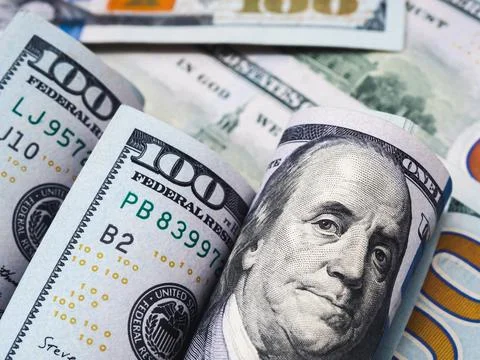 Close up Benjamin Franklin's face portrait, inventor and U.S. founding fath.. Stock Photos