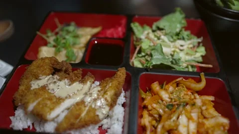 Close up  of bento box Stock Footage 157342939