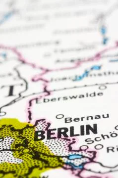 Close up of berlin on map, germany Stock Photos