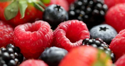 Close Up Of Berries Strawberry Blueberry Raspberry Blackberry Rotating Stock Footage 107936120