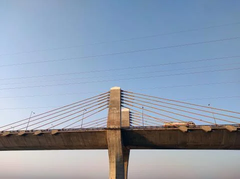 Close up of the bharuch Cable bridge pillar. Best indain architecture image. Stock Photos