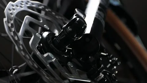 Close up on bicycle disk brake rotor. Stock Footage 166244329