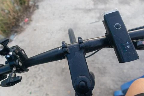 Close-up of Bicycle Handlebars with Light 스톡 사진