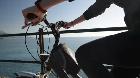Close-up bicycle with sea in the background Stock Footage 150601619