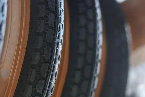 Close-Up Bicycle Tire Pattern with Shallow Depth of Field 库存照片