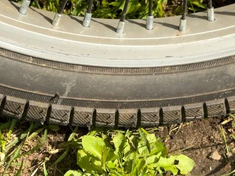 A close-up of a bicycle tire Stock Photos