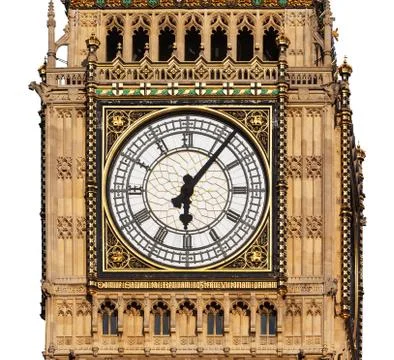 Close up of Big Ben's Clock Face isolated on a White background Stock Photos