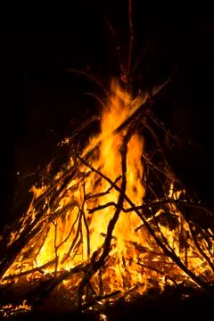 Close-up big campfire at the night Stock Photos