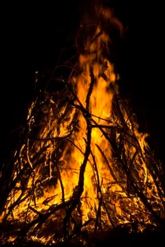 Close-up big campfire at the night Stock Photos