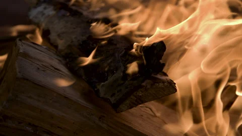 Close up of Big Flames Burning Logs in a Fire Pit Stock Footage 270306106